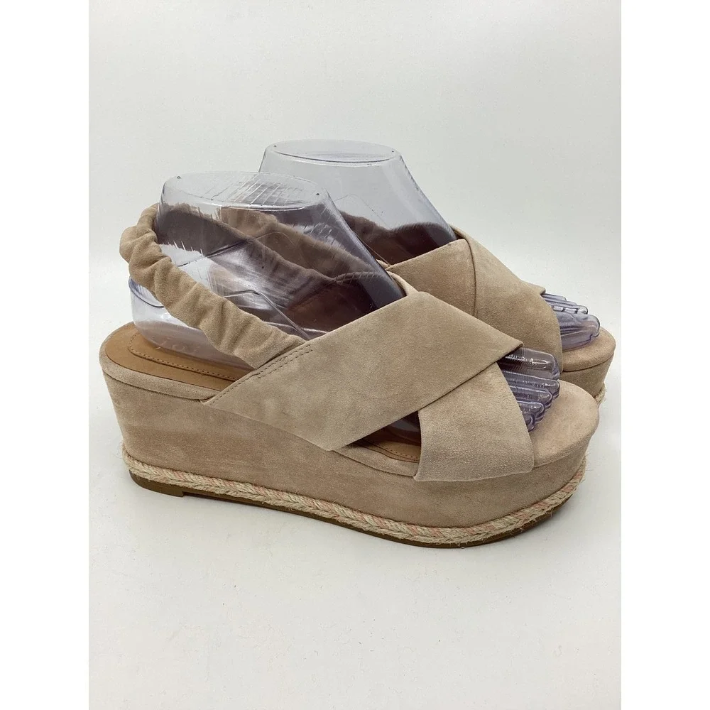 Joie Tan Suede Crisscross Slingback Platform Wedge Sandals Size 38.5 Espadrille